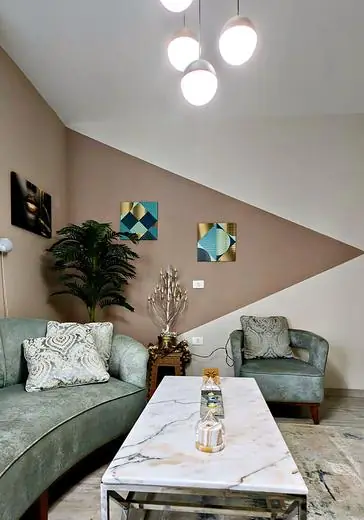 Living room: sofa and accent wall