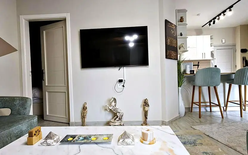 TV area and open kitchen